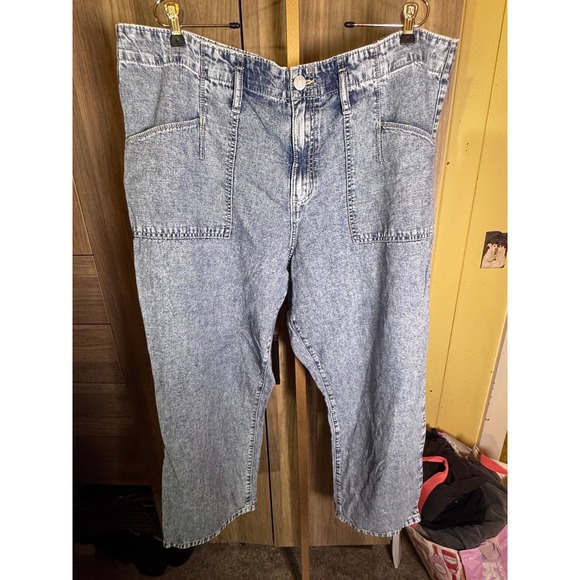 torrid Denim - P29. Torrid Acid Wash Utility Wide Leg Cropped Jeans Light Blue Plus Size 18R